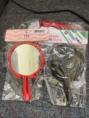 Melody Set of 12 Handheld Mirror Set - Red and Black Flowers